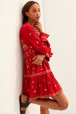 red embroidered dress