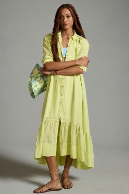 By Anthropologie V-Neck Tiered Maxi Shirt Dress