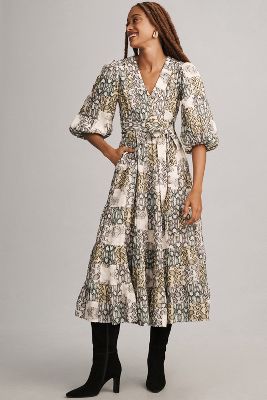 By Anthropologie V-Neck Textured Midi Dress | Anthropologie