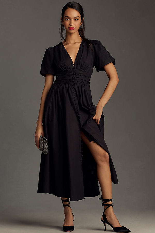 By Anthropologie The Katerina Button-front Dress In Black