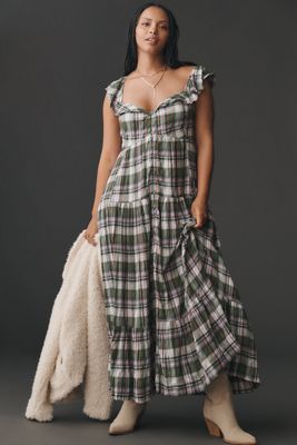 Pilcro Flutter-Sleeve Tiered Midi Dress