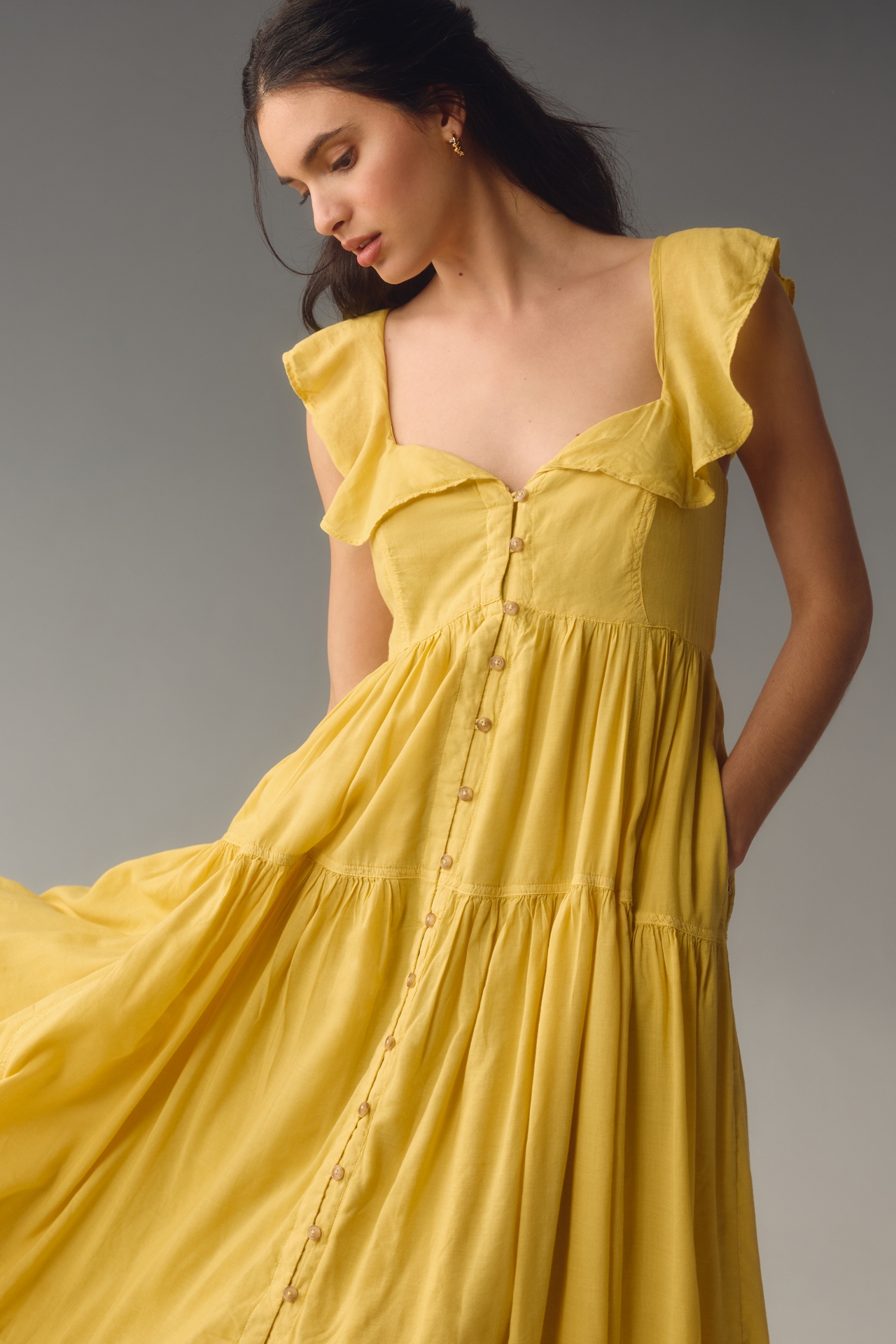 Pilcro Flutter-Sleeve Tiered Midi Dress