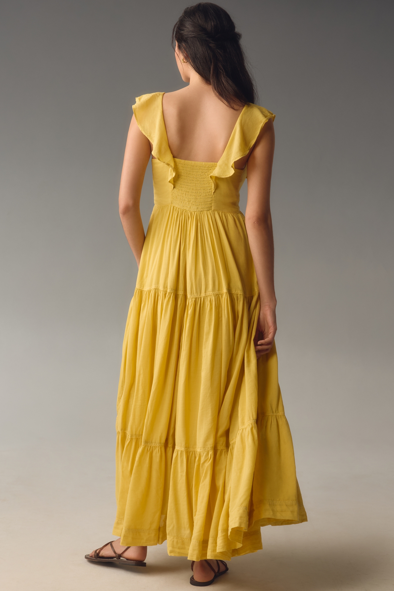 Pilcro Flutter-Sleeve Tiered Midi Dress