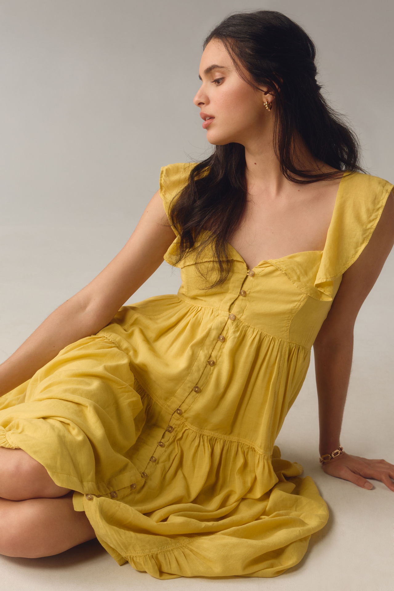 Pilcro Flutter-Sleeve Tiered Midi Dress