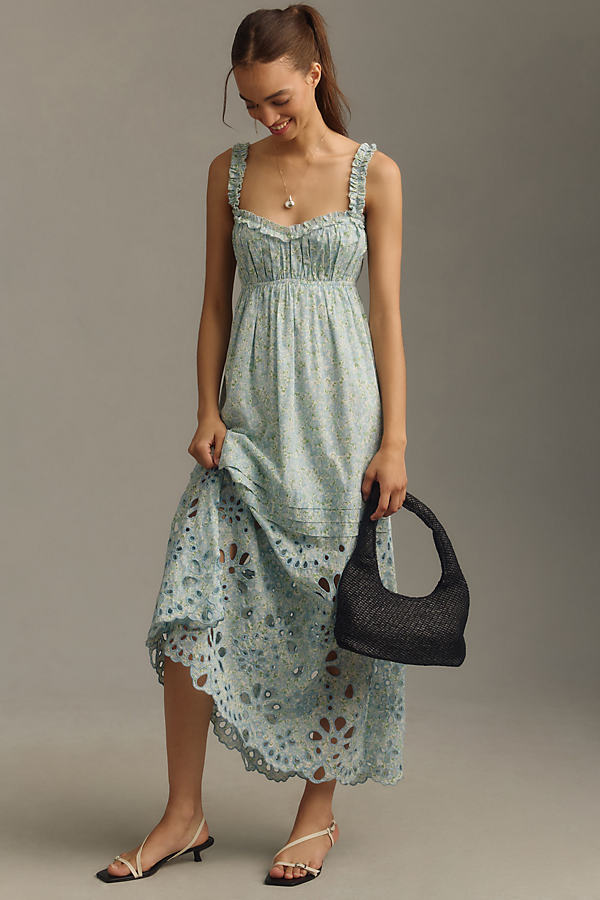 By Anthropologie Sweetheart Babydoll Maxi Dress In Blue