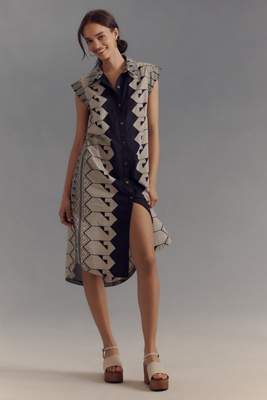 Maeve The Lillian Cap-sleeve Button-front Midi Dress By  In Black