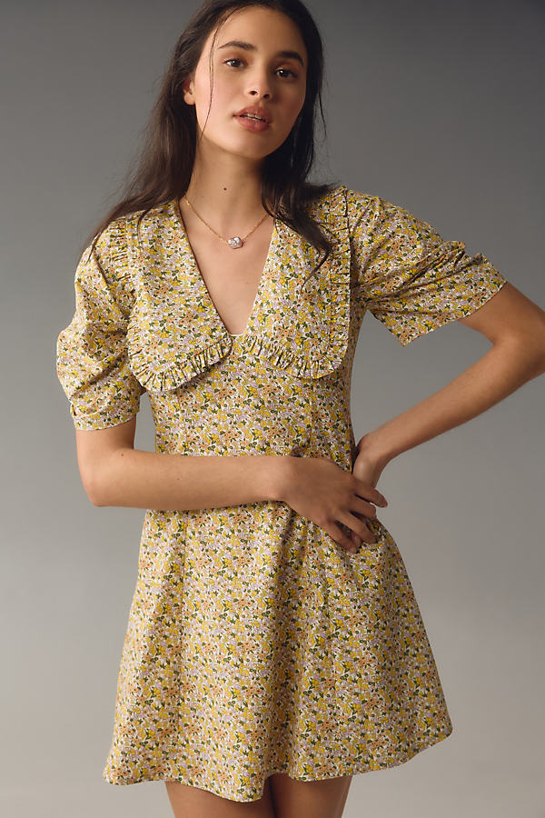 By Anthropologie Short-Sleeve Collared Printed Mini Dress