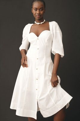 Shop By Anthropologie Long-sleeve Sweetheart Midi Dress In White