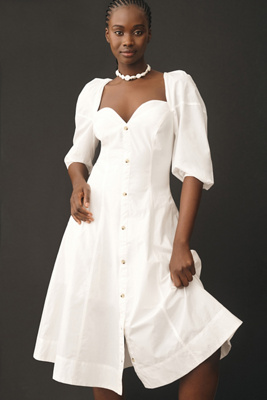 Long-Sleeve Sweetheart Midi Dress