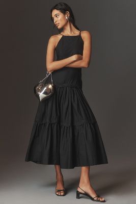 Shop Maeve Halter Tiered Maxi Dress In Black