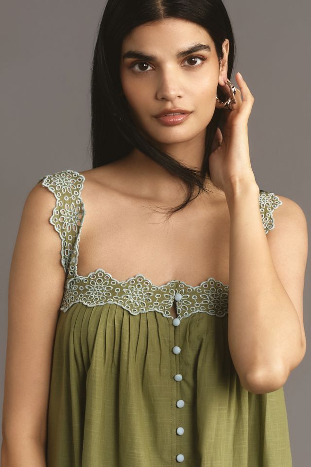 By Anthropologie Square-Neck Embroidered Babydoll Mini Dress #3