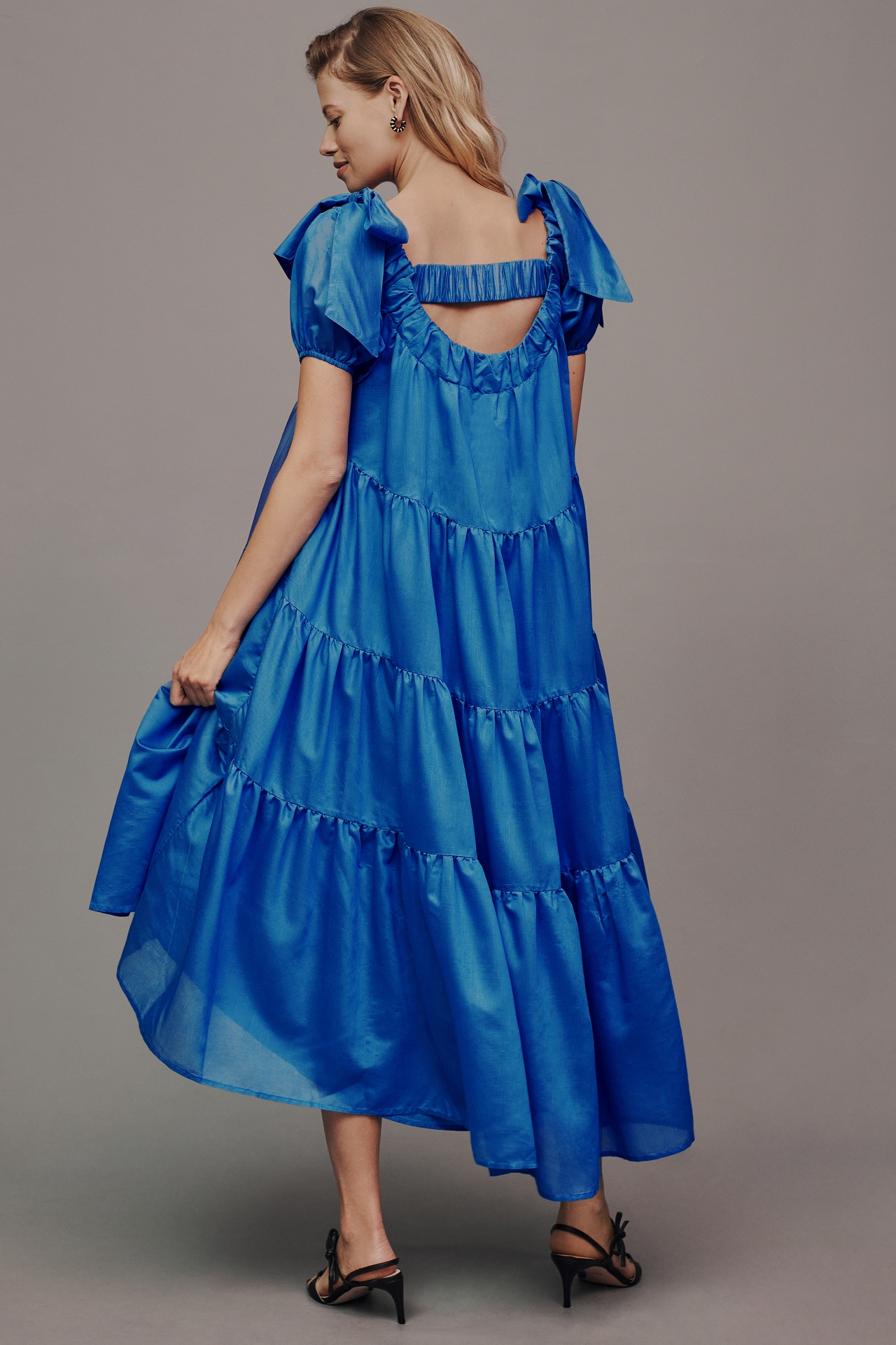 By Anthropologie Off-The-Shoulder Tiered High-Low Midi Dress