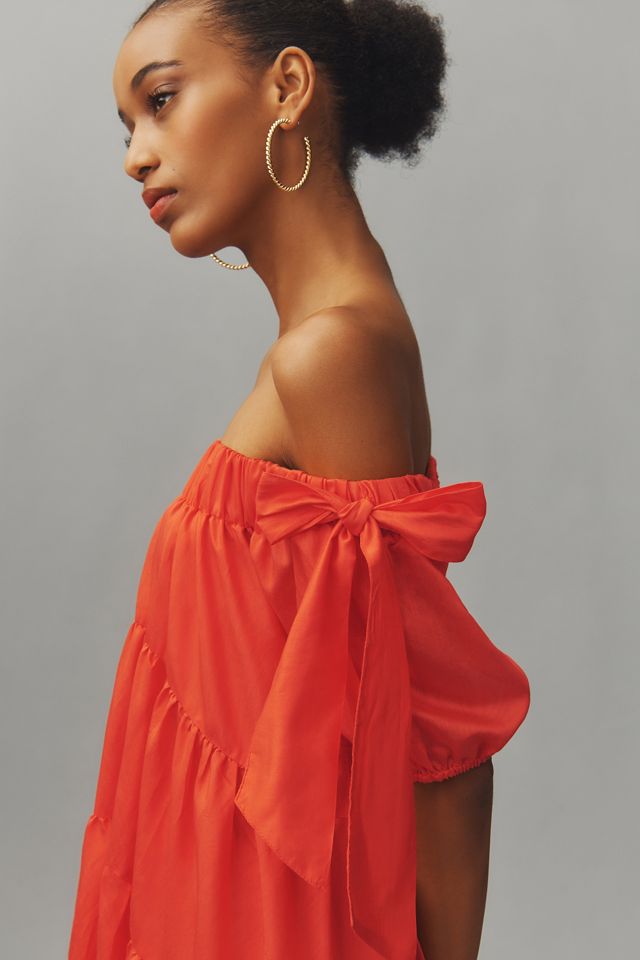 By Anthropologie Off-The-Shoulder Tiered High-Low Midi Dress #5