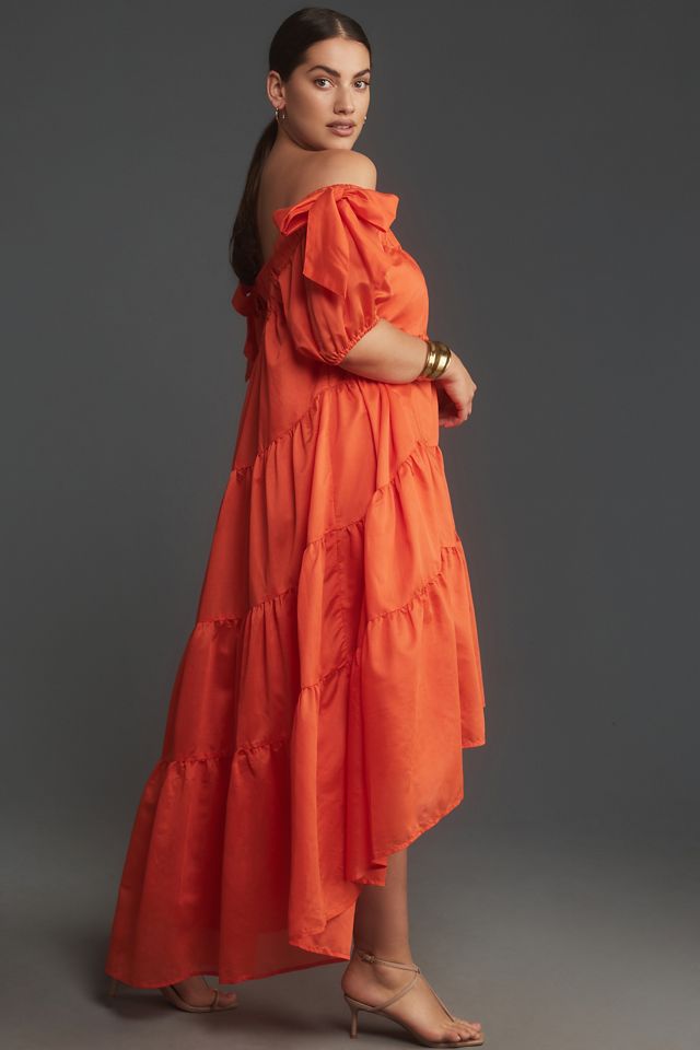 By Anthropologie Off-The-Shoulder Tiered High-Low Midi Dress #2