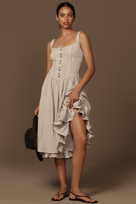 リネン ロングビルキャップ9.5cm 4パネル ヘリンボーン アイボリー The Jenna Drop-Waist Midi Dress by Pilcro | Anthropologie