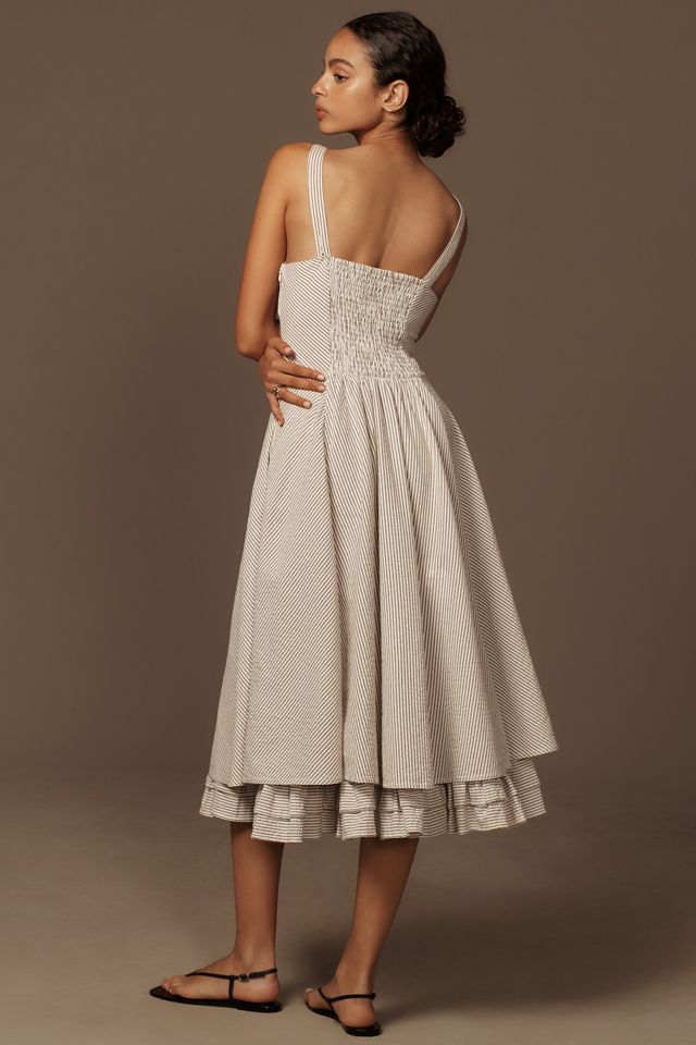 the jenna drop-waist midi dress by pilcro Parida Cream Poplin Drop-Waist Midi Dress With Peplum Hem – Club L London main image 1