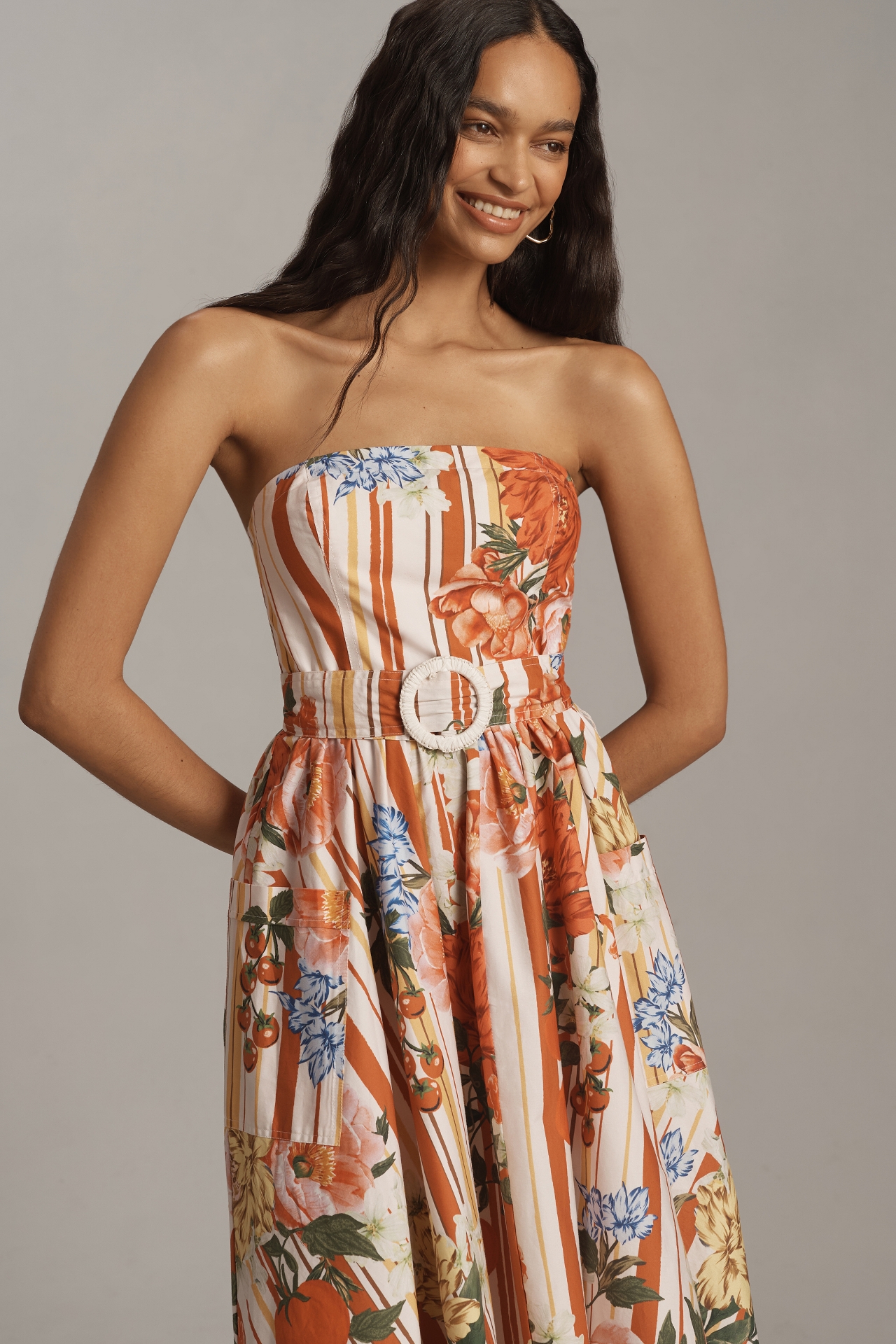 Maeve Strapless Belted A-Line Midi Dress