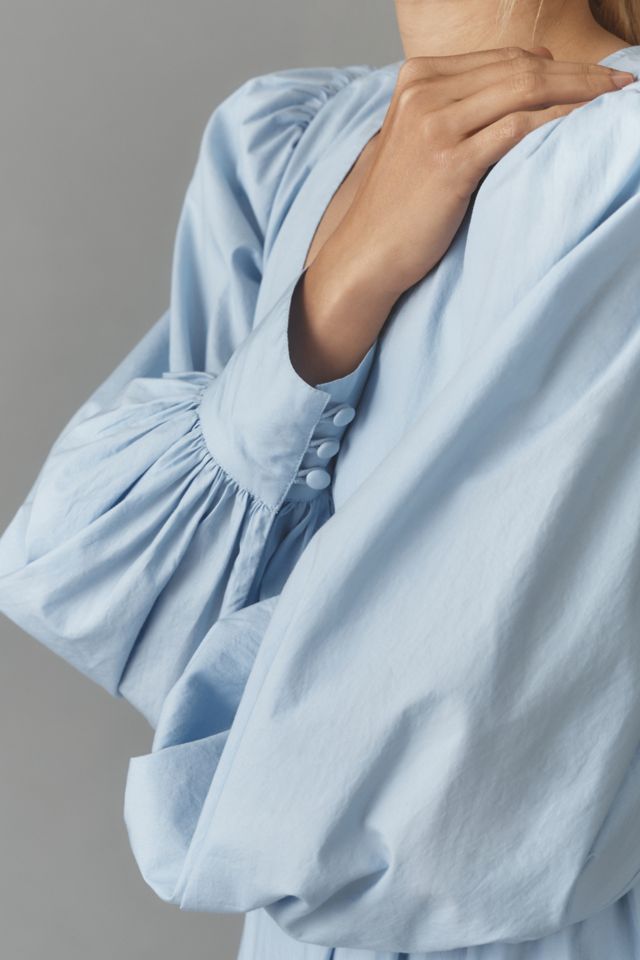Maeve Long-Sleeve V-Neck Ruffle Mini Dress | Anthropologie