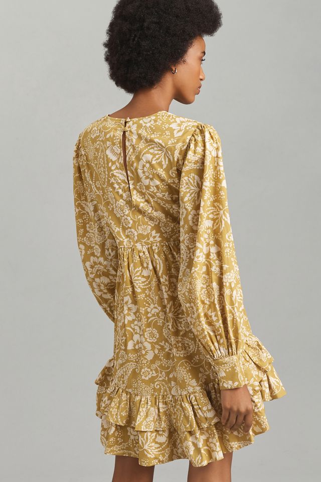 Maeve Langarm V-Ausschnitt Rüschen Mini Kleid #1