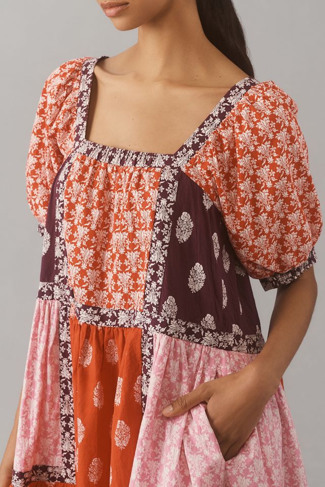 Maeve Short-Sleeve Square-Neck Tape-Detail Midi Dress #1