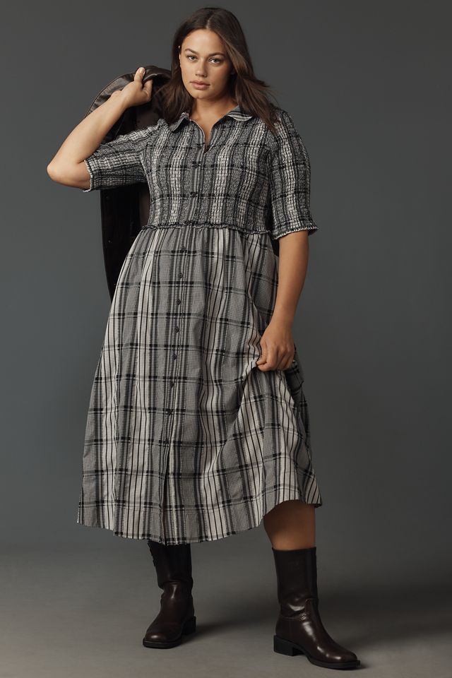 Maeve Short-Sleeve Smocked Midi Shirt Dress #4