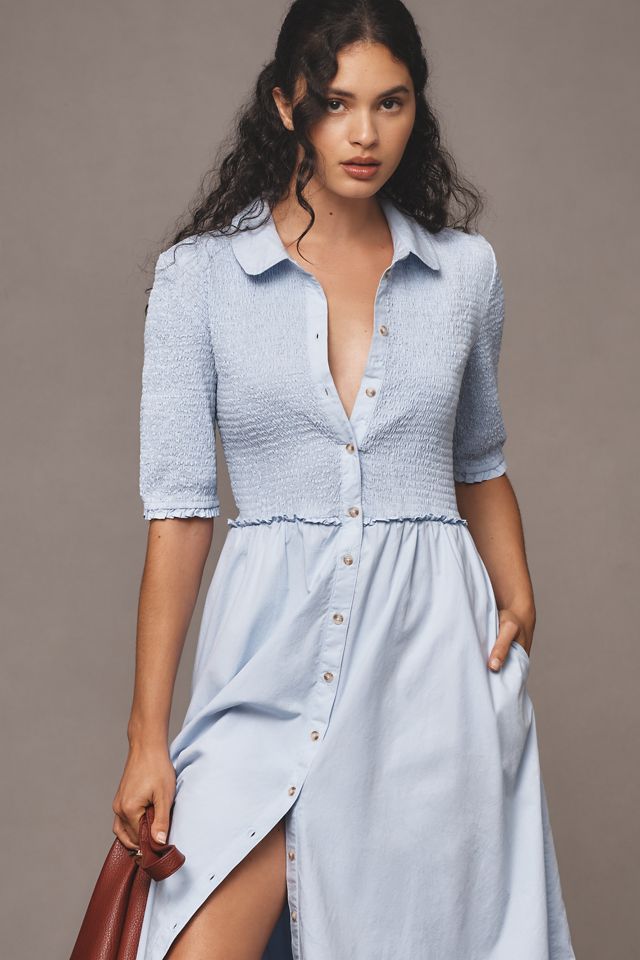 Robe Chemise Mi-Longue Smockée Manches Courtes Maeve #2