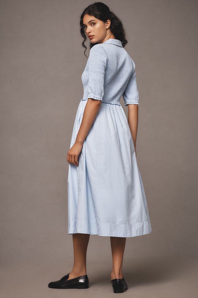 Robe Chemise Mi-Longue Smockée Manches Courtes Maeve #1