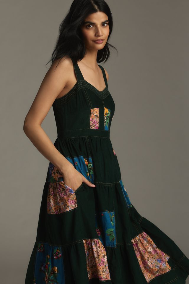 Maeve Patchwork Corduroy Midi Dress #1