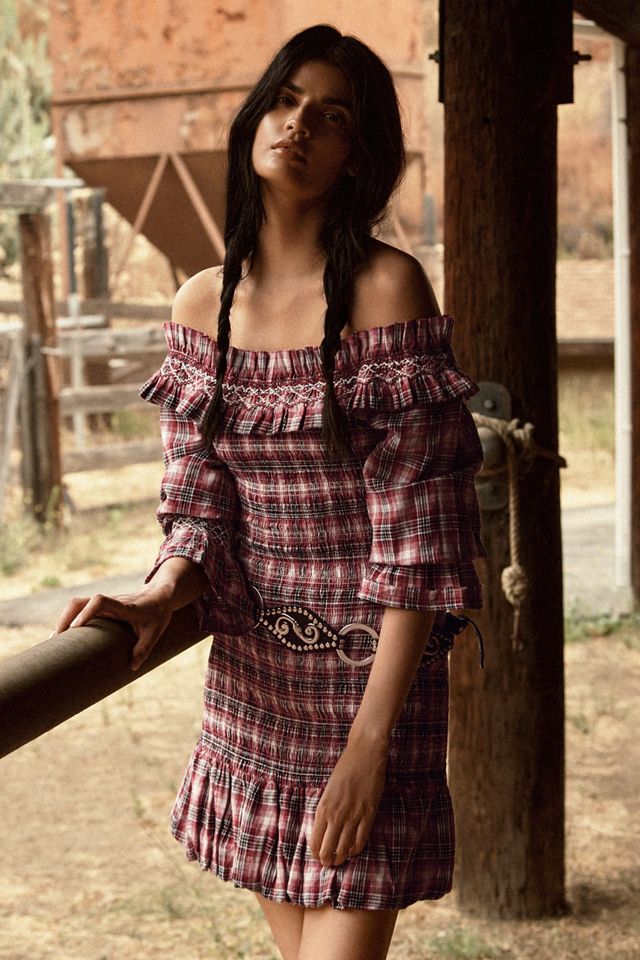 Pilcro Smocked Plaid Mini Dress #1