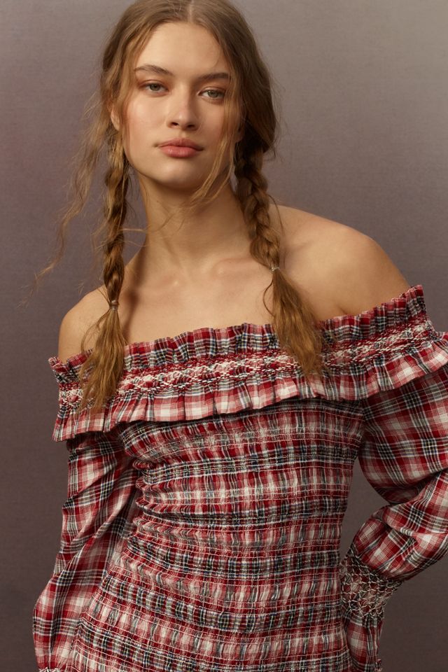 Pilcro Smocked Plaid Mini Dress #6