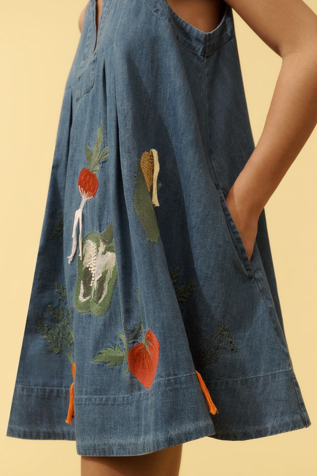 Vestido Mini de Denim Vegetal Maeve Sin Mangas y Escote en V #3