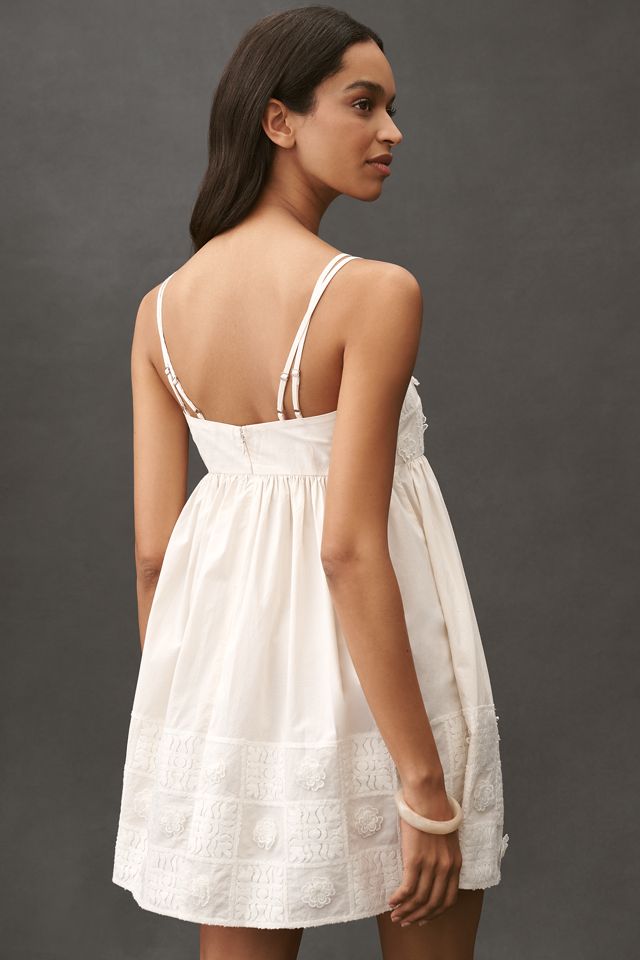 By Anthropologie Embroidered Cotton Sleeveless Square-Neck Mini Babydoll Dress #2