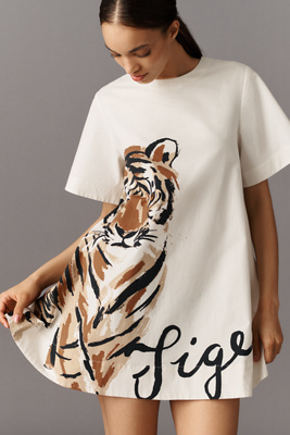 MAEVE THE EMMY SHORT-SLEEVE SWING MINI DRESS BY MAEVE: GRAPHIC EDITION 