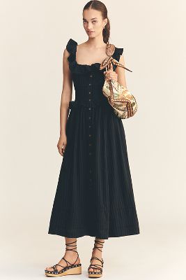 Pilcro Ruffled Smocked-waist Button-front Midi Dress