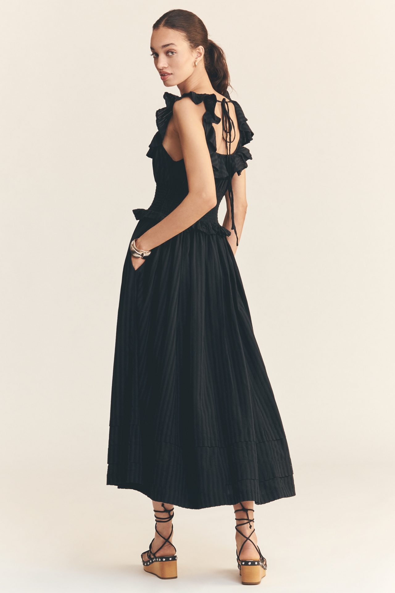 Pilcro Ruffled Smocked-Waist Button-Front Midi Dress