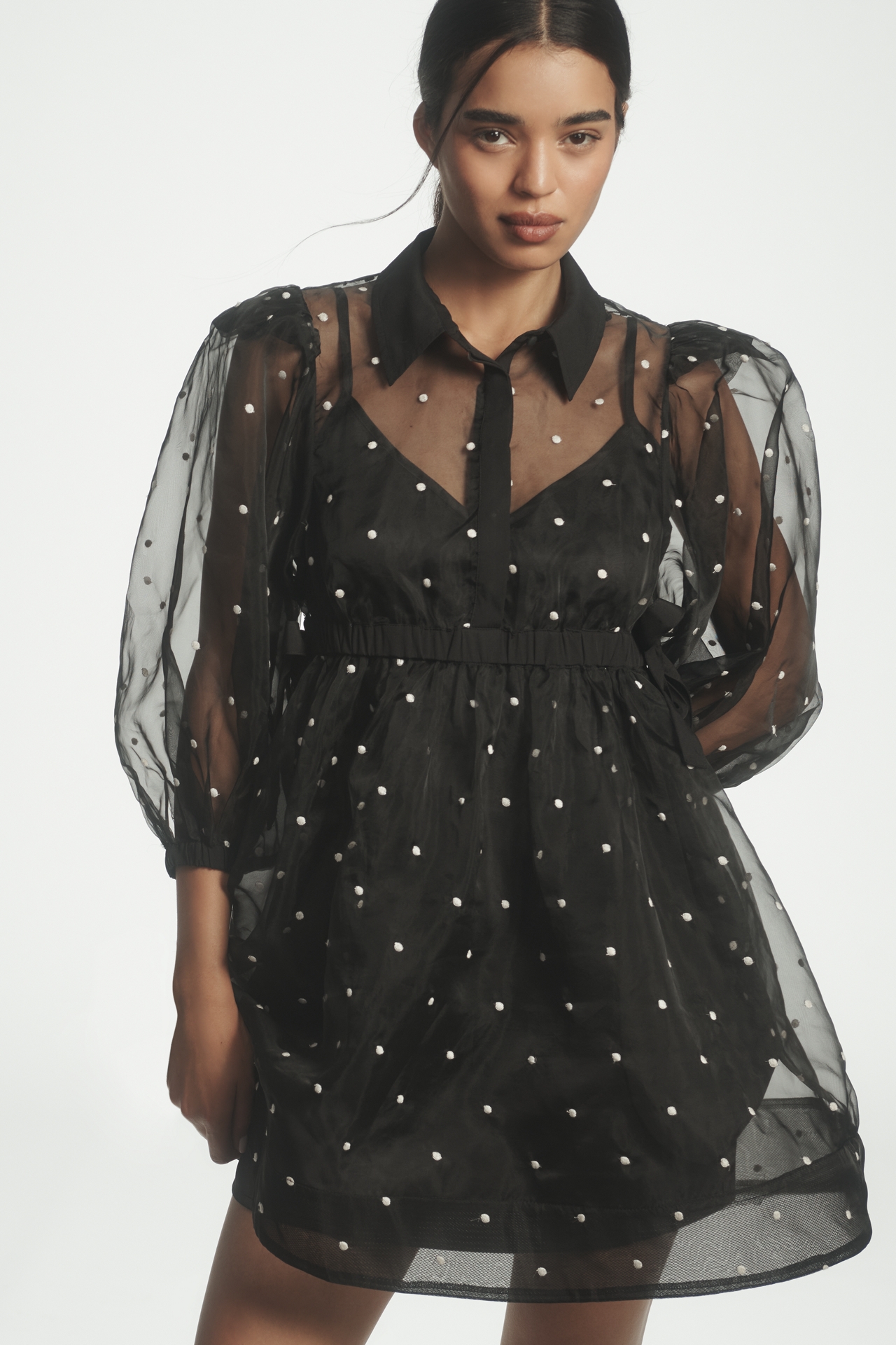 Maeve Sheer Collared Babydoll Mini Dress