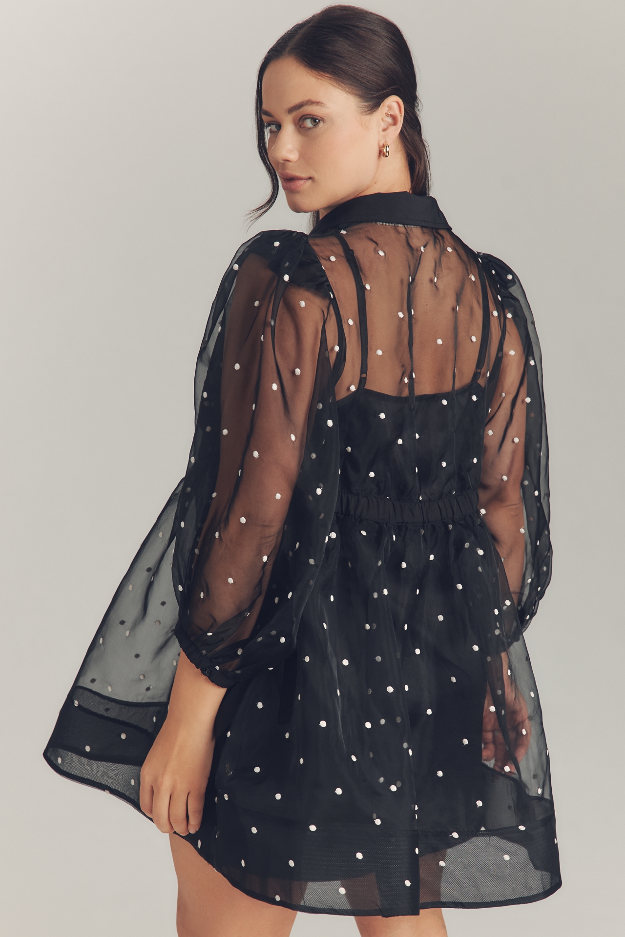 Maeve Sheer Collared Babydoll Mini Dress