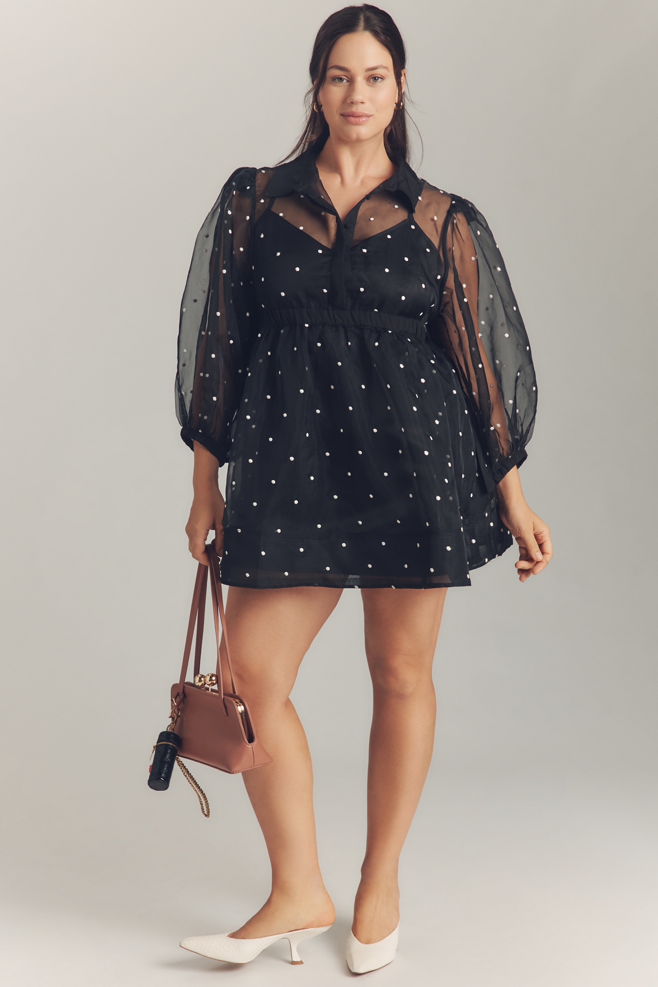 Maeve Sheer Collared Babydoll Mini Dress