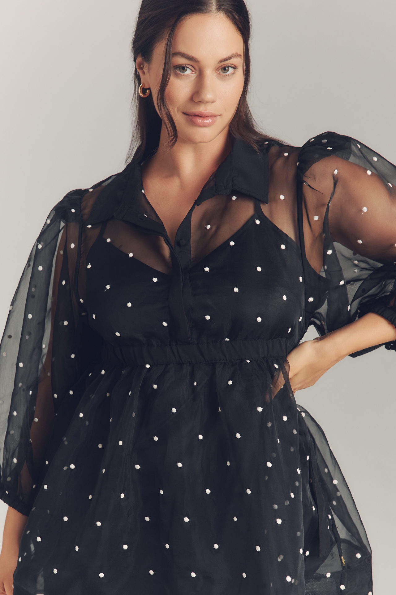 Maeve Sheer Collared Babydoll Mini Dress
