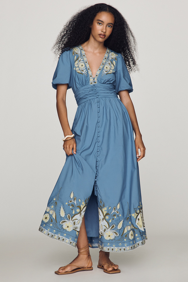 By Anthropologie Katerina Embroidered Maxi Dress