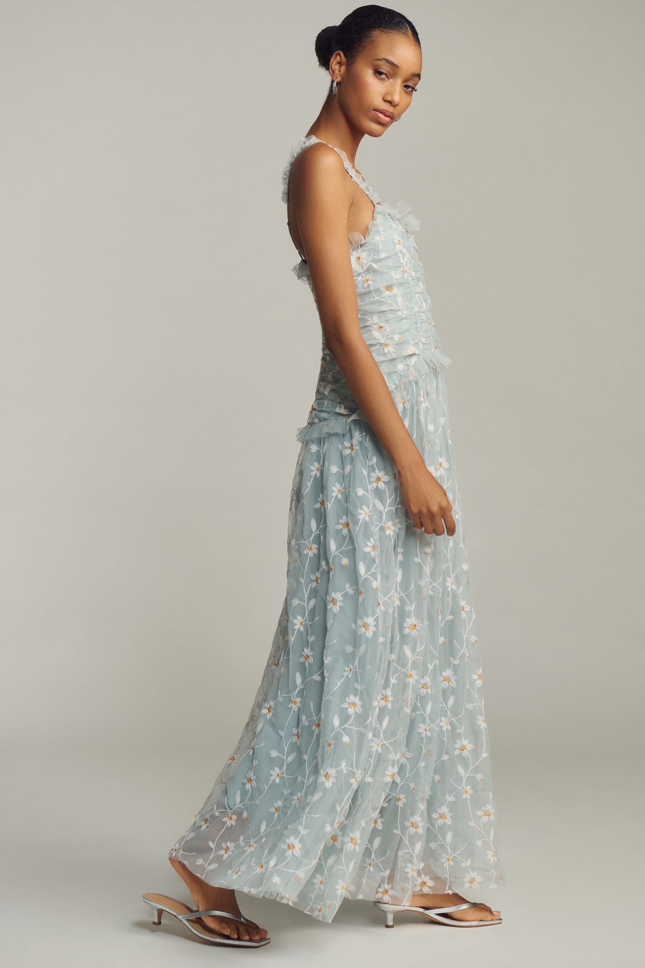 By Anthropologie Sleeveless Tulle A-Line Maxi Dress