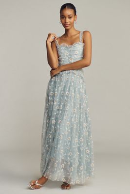 By Anthropologie Sleeveless Tulle A-Line Maxi Dress