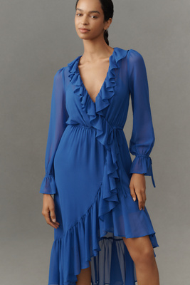 By Anthropologie Long-Sleeve Ruffled Asymmetric Midi Dress product page