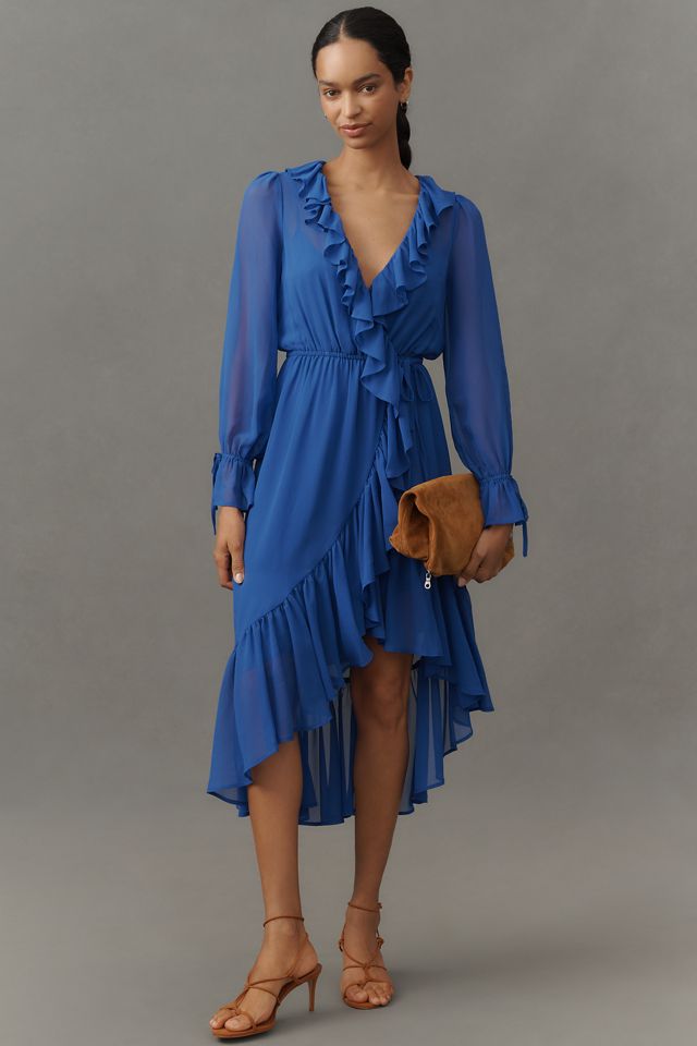 By Anthropologie Long-Sleeve Ruffled Asymmetric Midi Dress #3