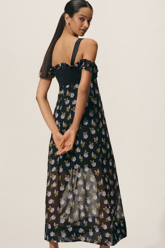 Maeve Square-Neck Sheer Floral Midi Dress #2