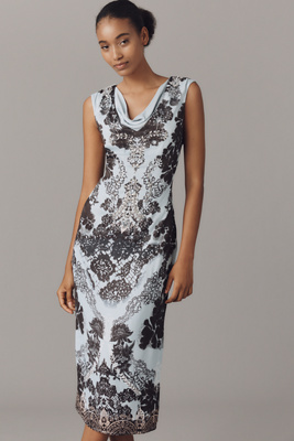 By Anthropologie Cowl-neck Low-back Midi Dress In Blue