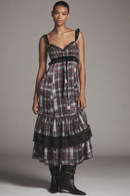 By Anthropologie V-Neck Lace-Trim Midi Dress