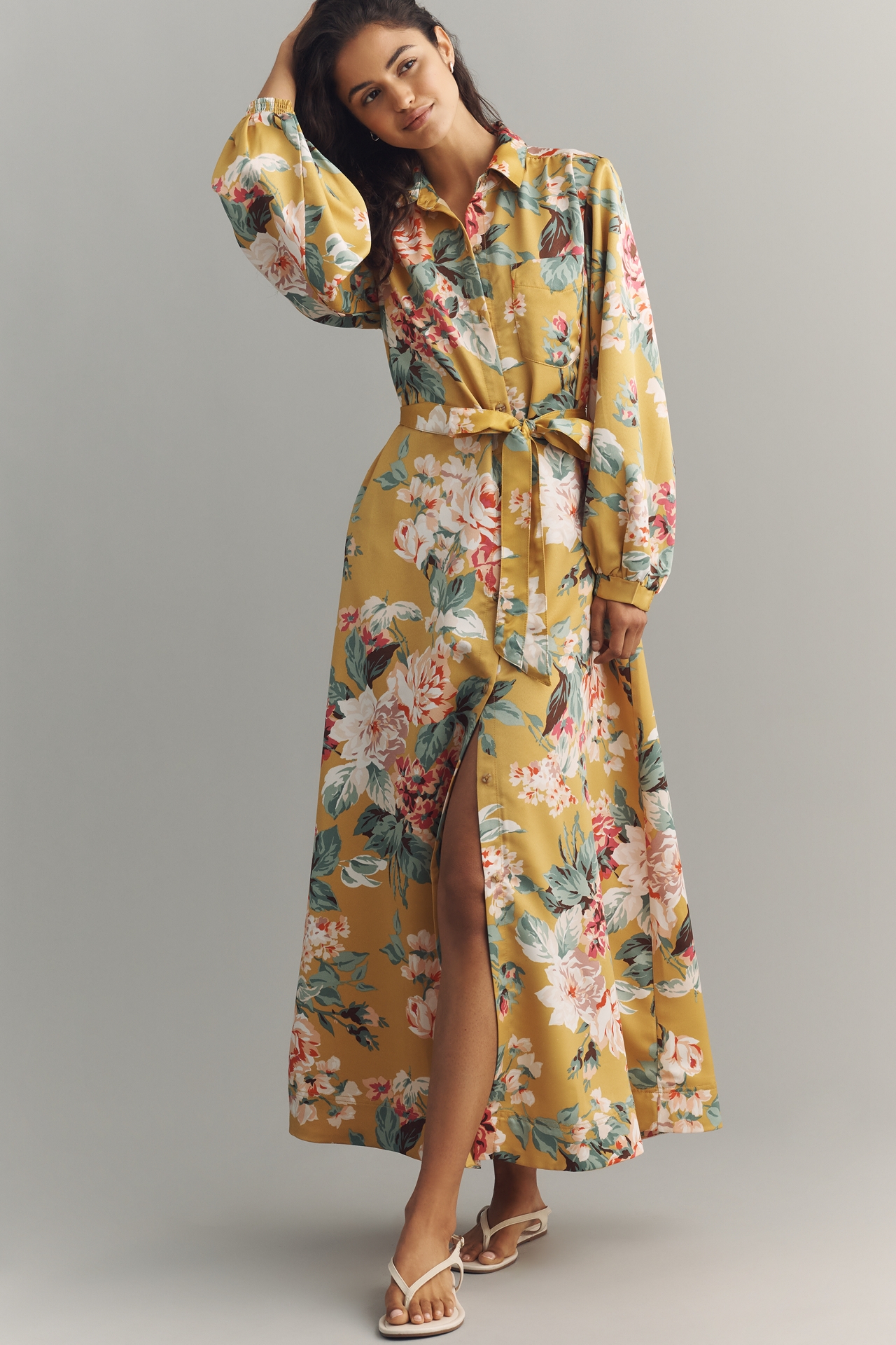 The Mona Silky Maxi Shirt Dress by Maeve
