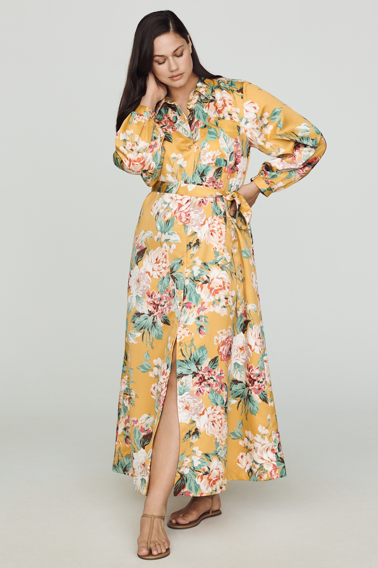 The Mona Silky Maxi Shirt Dress by Maeve