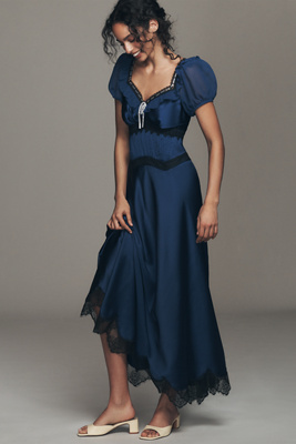 By Anthropologie V-neck Ruffle Slip Dress In Blue